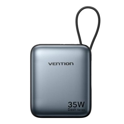 3. Vention 10000mAh 35W PD Power Bank with Built-in USB-C Cable Gray