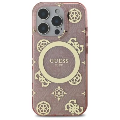 3. Guess IML Peony On 4G Background MagSafe Case for iPhone 16 Pro - Pink