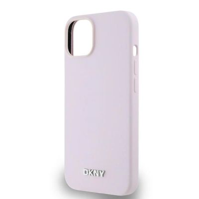 6. DKNY Liquid Silicone Small Metal Logo MagSafe Case for iPhone 14/15/13 - Pink