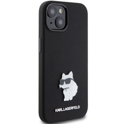 4. Karl Lagerfeld Silicone Choupette Metal Pin case for iPhone 15 Plus / 14 Plus - black