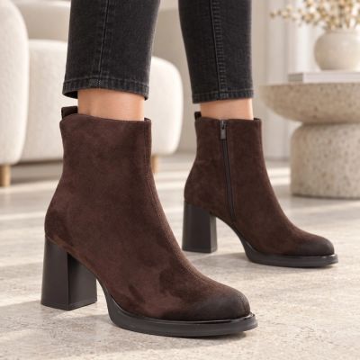 6. Women’s Chocolate Brown Heeled Platform Ankle Boots Potocki SZ12844