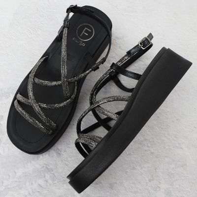 6. Women's Roman wedge sandals with zircons, black Filippo DS6898