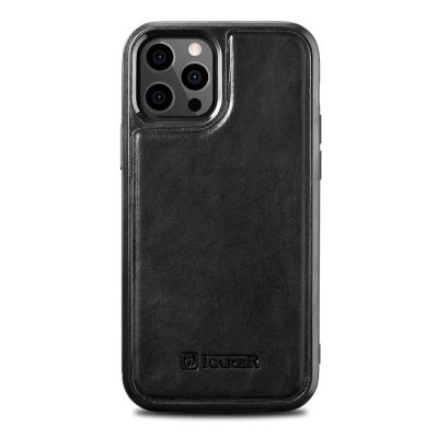 iCarer Leather Oil Wax case covered with natural leather for iPhone 12 Pro Max black (ALI1206-BK)