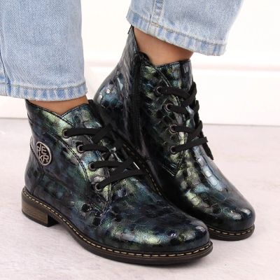 45. Women’s green patent croc ankle boots Rieker 71205-90