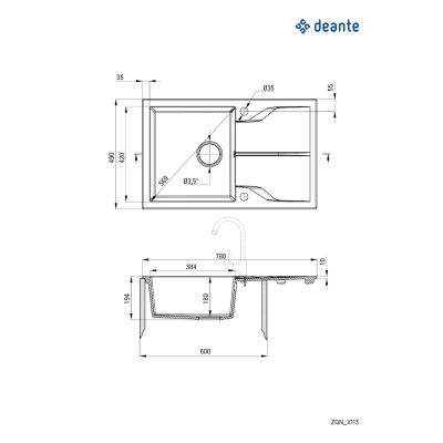2. Deante Andante ZQNT113 granite sink 78x49 cm
