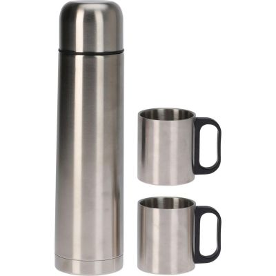 12. 1000ML TRAVEL THERMOS WITH 2 CUPS SILVER