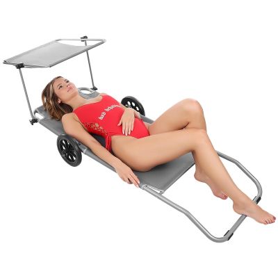 9. FOLDABLE BEACH CHAIR WITH CANOPY ON WHEELS 116x62x62-90CM GRAY
