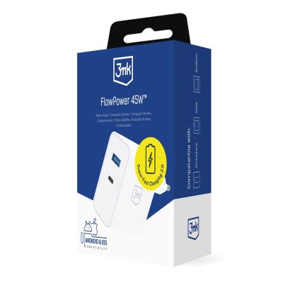 10. 3mk FlowPower 45W 1A1C PD3.0 QC4+ Wall Charger - White