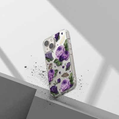 6. Ringke Fusion Design Armored Case Cover with Gel Frame for iPhone 14 Plus transparent (Purple rose) (FD637E29)
