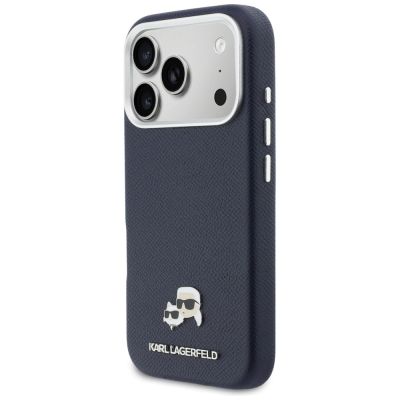 2. Karl Lagerfeld Karl & Choupette Head Pins Saffiano MagSafe Case for iPhone 17 Pro Max - Blue