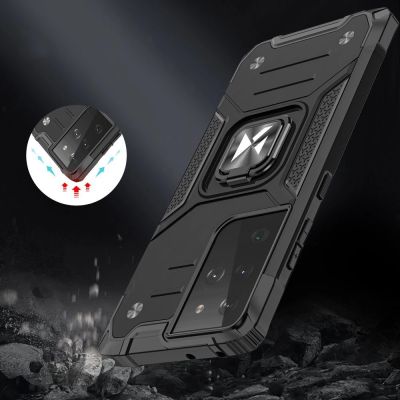 7. Wozinsky Ring Armor tough hybrid case cover + magnetic holder for Samsung Galaxy S22 Ultra red