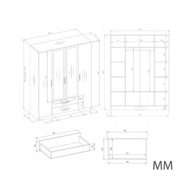 9. ROMANA WARDROBE 160X205 CASHMERE WITHOUT MIRROR SET