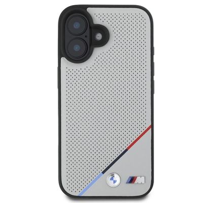 3. BMW M Perforated Tricolor Line MagSafe iPhone 16 Case - Gray