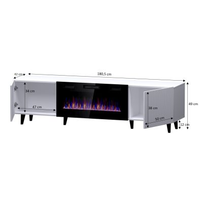 PAFOS EF TV cabinet with electric fireplace 180x42x49 black matt