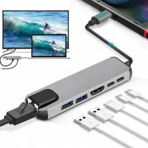GEMBIRD MULTI ADAPTER USB TYPE-C 5IN1 (USB AF AND TYPE-C HUB + HDMI + PD+LAN) GRAY