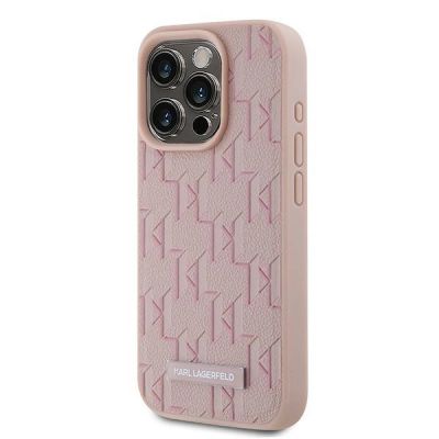 2. Karl Lagerfeld Leather Monogram Metal Logo case for iPhone 15 Pro Max - pink
