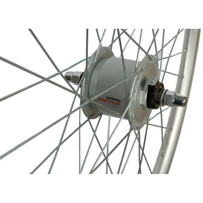 8. 28 INCH FRONT WHEEL WITH SHIMANO HUB SILVER RIM