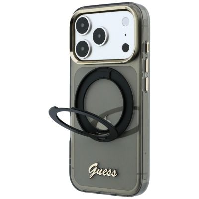 3. Guess IML Ring Stand 360 Script Metal Logo MagSafe Case for iPhone 17 Pro / 18 Pro - Black