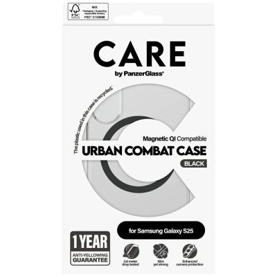 4. CARE by PanzerGlass Flagship Urban Combat Black QI Case for Samsung Galaxy S25 - Transparent