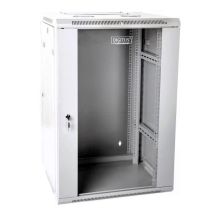 19" 18U wall-mounted network cabinet 600x600, glass door, gray, sectional, assembled, 60kg