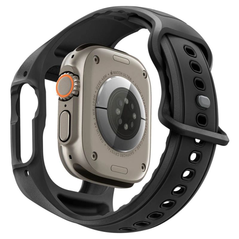 2. Spigen Liquid Air Pro Case Strap + 9H Tempered Glass for Apple Watch Ultra 49mm - Black