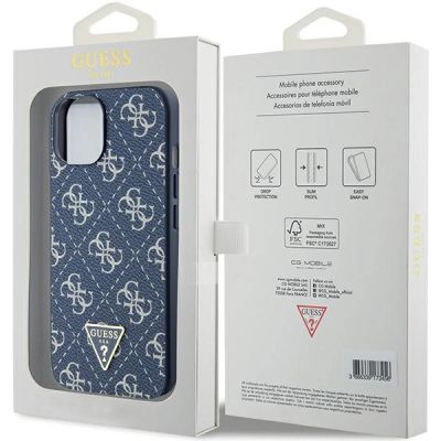 8. Guess 4G Triangle Metal Logo case for iPhone 15 Plus / 14 Plus - blue