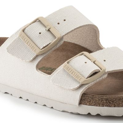 4. Birkenstock Arizona Vegan Women Textile Narrow Eggshell Flip-Flops for Narrow Feet (1022679)