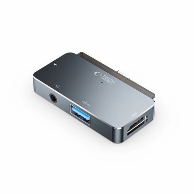 7. HUB Tech-Protect V6 4in1 USB-C - USB-A 3.0 / USB-C PD100W / HDMI / mini jack 3.5mm - gray