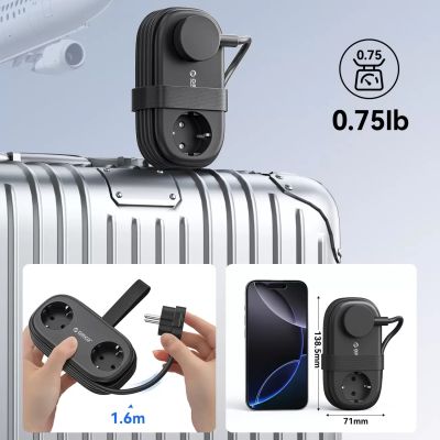 6. Orico AP3 20W GaN 5in1 Power Strip 2x AC + 2x USB-A + 1x USB-C - Black