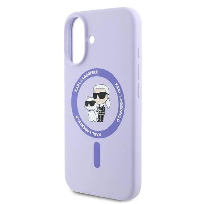 6. Karl Lagerfeld Silicone Karl&Choupette Ring MagSafe iPhone 16 Case - Purple