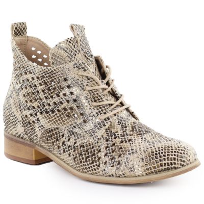 Women's openwork snakeskin ankle boots, beige, Potocki SZ12091