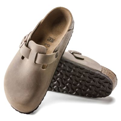 8. Birkenstock Boston Tabacco Brown Oiled Leather Regular Wide Slides for Women/Men (0960811)