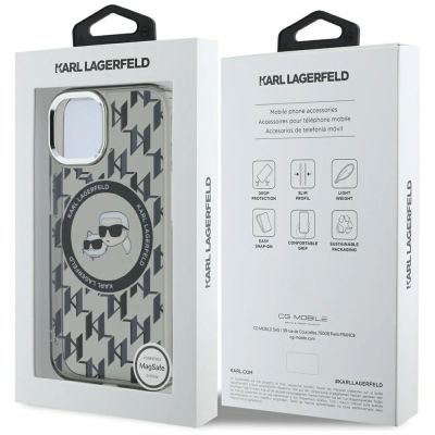 8. Karl Lagerfeld IML Monogram Karl & Choupette Head MagSafe iPhone 15 Plus Case - Black