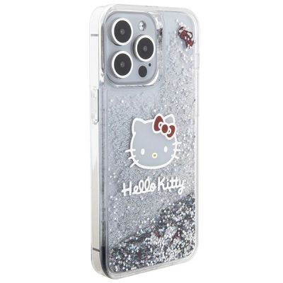 4. Hello Kitty Liquid Glitter Charms Kitty Head case for iPhone 15 Pro Max - silver