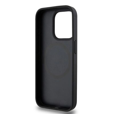 7. DKNY Leather Monogram Pattern Metal Logo MagSafe Case for iPhone 15 Pro - Black