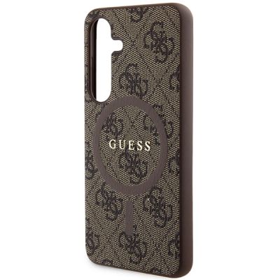 6. Guess 4G Collection Leather Metal Logo MagSafe Case for Samsung Galaxy S24 - Brown