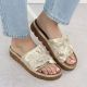 7. Women’s gold platform mules with ruffle detail Rieker V8763-60