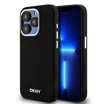 DKNY Liquid Silicone Small Metal Logo MagSafe Case for iPhone 14 Pro - Black