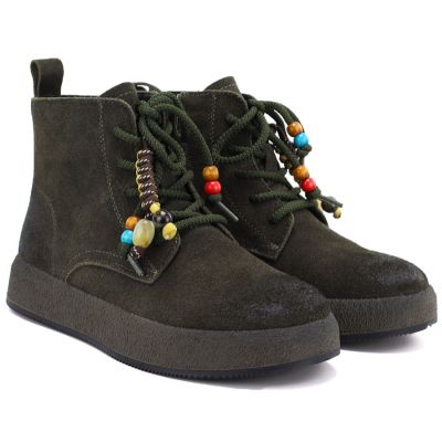 4. Women's leather ankle boots with thick soles, green Artiker 59C1132