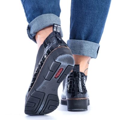 65. Rieker W R474 snakeskin leather ankle boots black