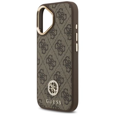 6. Guess 4G Strass Logo & Big Strap Metal Buttons MagSafe Case for iPhone 17 - Brown