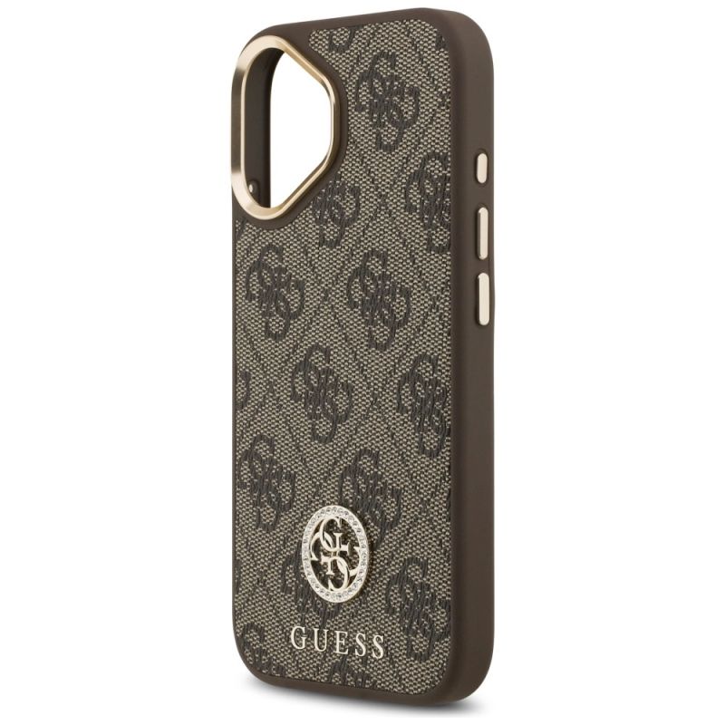 6. Guess 4G Strass Logo & Big Strap Metal Buttons MagSafe Case for iPhone 17 - Brown