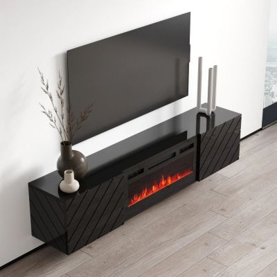 3. TV cabinet LUXE 182.6x34.5x37.5 black/gloss black + black fireplace