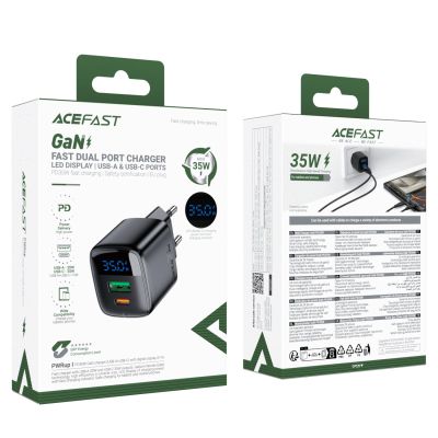 6. Acefast A116 GaN PD 35W USB-A USB-C Wall Charger with Display - Black