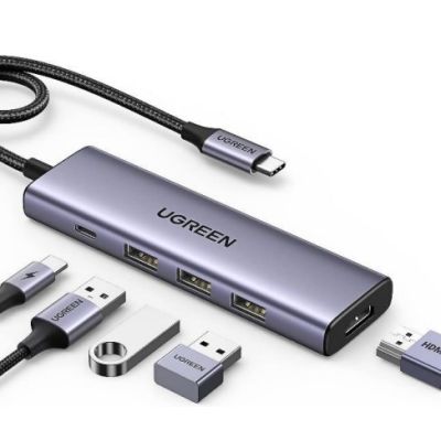 Ugreen Multifunctional 5-in-1 HUB USB-C - HDMI 1.4 / 3 x USB-A / USB-C PD 100W CM511 - Gray