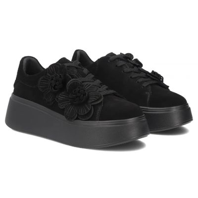 4. Women's leather sneakers on a platform with flowers, suede, black Filippo DP8113