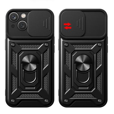6. Hybrid Armor Camshield Case with Stand and Camera Cover for iPhone 15 Plus - Black