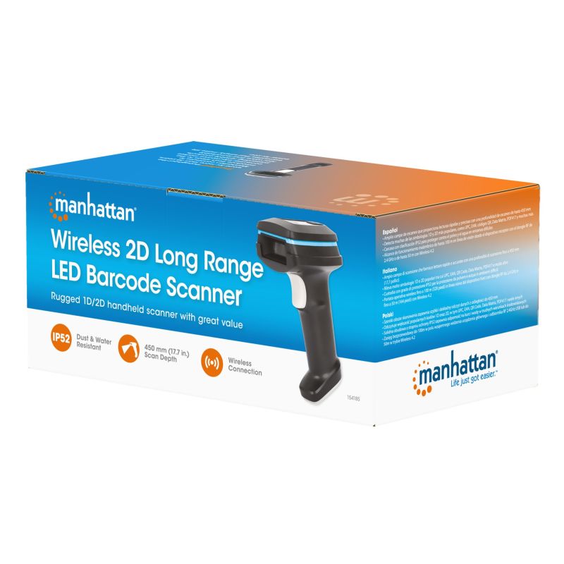 9. Manhattan 154185 Barcode Reader Handheld 1D/2D LED Barcode Reader Black