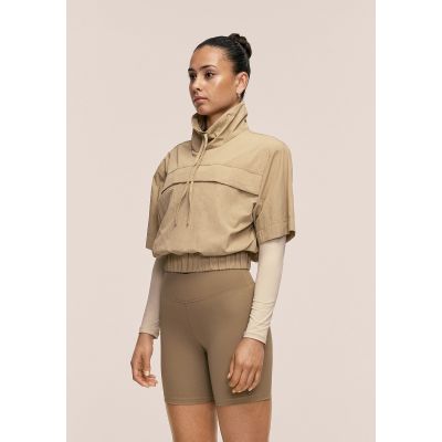 5. CASALL Women's Active Short Sleeve Track Jacket, Sand Color