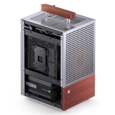 21. Jonsbo T6 Mini-Tower PC Case, Mini-ITX, Tempered Glass, Wood - Silver